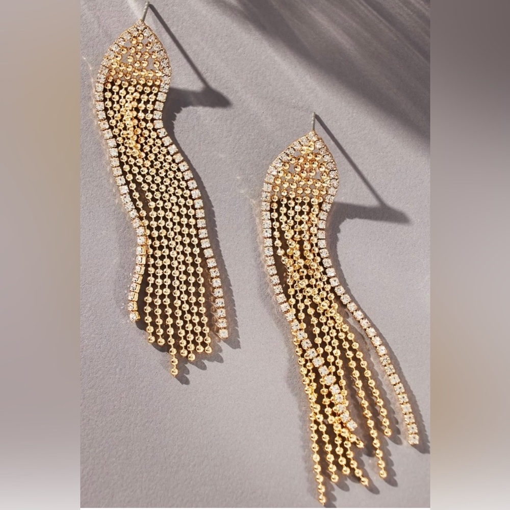 Anthropologie Crystal Fringe Earrings NWT